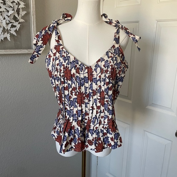 Anthropologie Blue and Red Floral Blouse - Picture 3 of 5